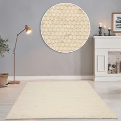Wollteppich THEKO "Alpen", beige (natur), B:70cm H:12mm L:140cm, Schurwolle, Teppiche, handgewebter Wendeteppich, meliert, reine Wolle, Wohnzimmer