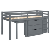 loft24 Hochbett Allie Kinderbett aus Kiefer mit Kommode, Schreibtisch im Landhausstil grau