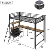 Odikalo Hochbett Kinderbett Eisen Schubladen Schreibtisch Schräg Leiter Schwarz 90x200