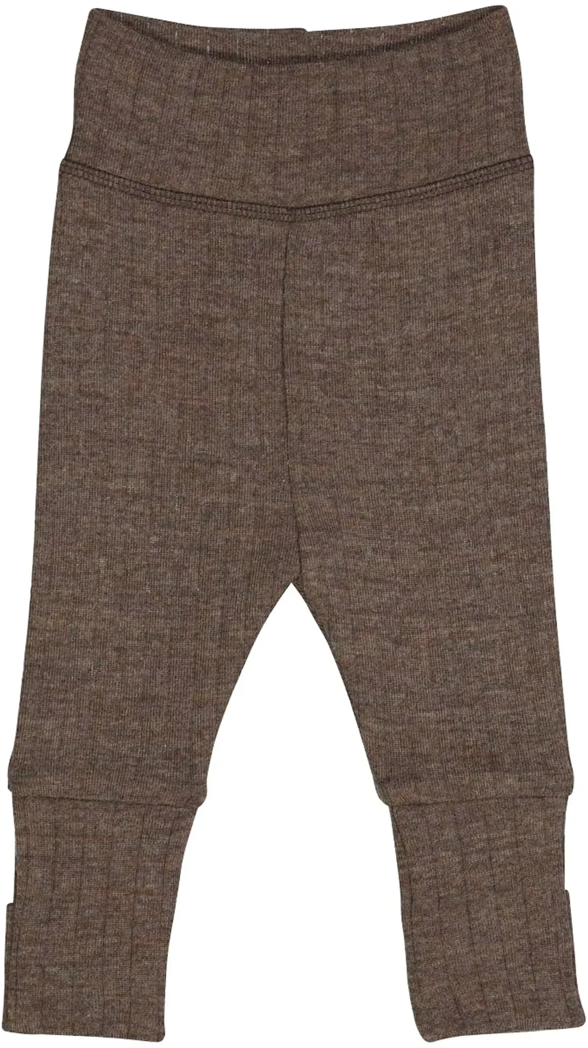 Müsli Wollhose mit Klappfuß Rippqualität Merinowolle, braun, 74