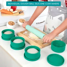 Belle Vous Pizzateigbehälter mit Deckel - Set von 4 - Silikon - Stapelbare Teigbehälter - Pizzaballenbox - Zum Brotbacken und Pizzabacken - Pizza... - Grün