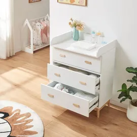 [en.casa] Wickelkommode Sarievn mit Wickelauflage 100x80x53 cm Weiß