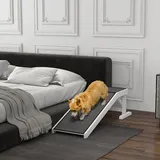 PawHut Haustierrampe mit rutschfestem Teppich Haustierleiter Hunderampe für Hund bis 30 kg Kiefernholz Polyester Weiß+Grau 125 x 40 x 35,5 cm Aosom