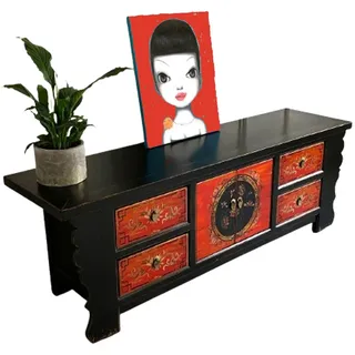 opium outlet Möbel Kommode Schrank Sideboard Lowboard "Coalflowers" 35208-6 schwarz-rot asiatisch chinesisch orientalisch