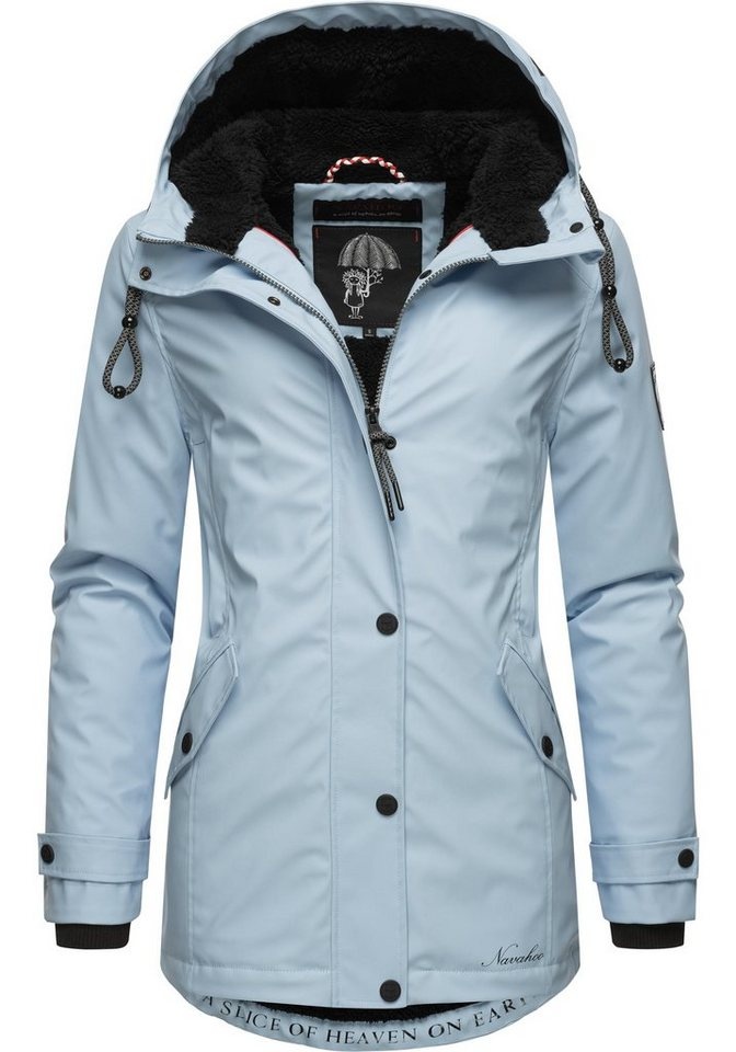 Navahoo Regenjacke Lindraa stylische wasserdichte Outdoorjacke mit Teddyfell blau L (40)