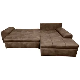 luma-home Vintage Ecksofa Schlafsofa Eckcouch L-Sofa mit Ottomane und Bettkasten in Braun / 18011 - 2 Jahre Gewährleistung - mind. 14 Tage Rückgaberecht - Braun