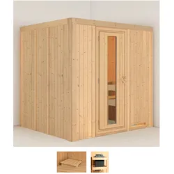 Sauna KARIBU "Sodin", beige (naturbelassen), ohne Ofen, (ohne Ofen), Saunen, ohne Ofen