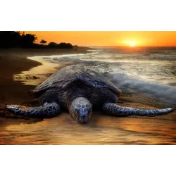 Fototapete PAPERMOON "STRAND-SCHILDKRÖTE SONNENUNTERGANG MEER TIERE FISCHE", bunt, B:4,00m L:2,60m, Vlies, Tapeten