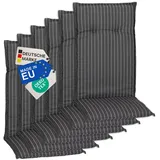 NYVI Hochlehnerauflage Hochlehner Auflagen 6er Set Barcelona - Gartenstuhlauflagen 118x50cm, (6 St), Stuhlauflage, Sitzauflage mit Halteband, UV-fest, Streifen gestreift grau