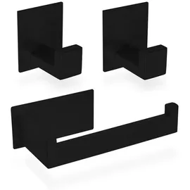 ECENCE Toilettenpapierhalter + 2 Handtuchhaken ohne Bohren Schwarz