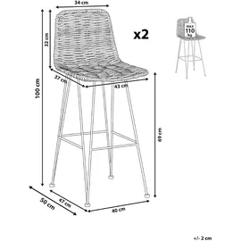 Beliani Barhocker 2er Set Rattan Schwarz