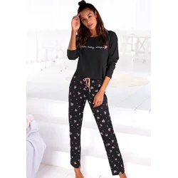 Pyjama VIVANCE DREAMS, Damen, Gr. 48/50, schwarz, Single Jersey, Obermaterial: 100% Baumwolle, gemustert, Basic, Rundhals, Langarm, Homewear-Sets, mit Herzmuster