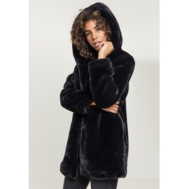 URBAN CLASSICS Ladies Hooded Teddy Coat aus Fake Kaninchenfell, Damen Mantel mit Kapuze und Seitentaschen, black, XXL