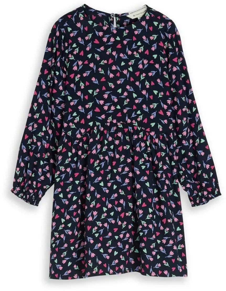 TOM TAILOR Mädchen Midi-Kleid mit Blumenmuster, blau, Geblümt, Gr. 92/98