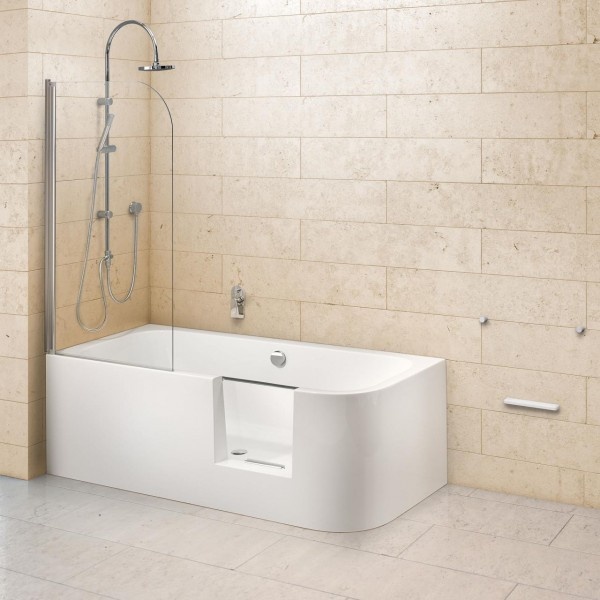 Ottofond Dusch-Badewanne Free-Gate mit Tür rechts mit Ablaufgarnitur ohne Wassereinlauf Weiß 180 x 80 x 46,5 cm