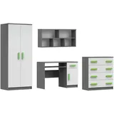 Deine Möbel 24 Jugendzimmer-Set INGE III in Weiß / Weiß + Grau / Weiß + Eiche Sonoma ; 4-teilig, (Kleiderschrank Kommode Wandregal Schreibtisch, 4-tlg., Sonoma Eiche Grau), Kinderzimmer Set Weiß Griffe Rosa Blau Grün Grau aus Laminatplatte grau