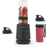 Petra Smoothie Maker To Go 350W, Standmixer mit 2 Sportflaschen (600ml), Mixer für Smoothies mit Edelstahlklinge, Personal Blender mit Auslaufsicheren Deckeln, Schwarz