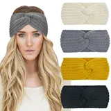 DRESHOW Stirnband Damen Winter Strick, Stirnband Mädchen, 4 Pcs Stirnbänder Strick, Haarband Ohrenwärmer Elastische, Herbst Und Winter Stirnband Damen