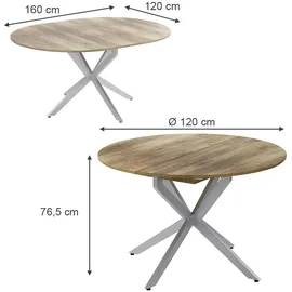 Vicco Esstisch Loyd, Eiche rustikal Grau 120 x 76.5 cm ausziehbar