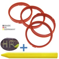4X Zentrierringe 73,1 x 66,6 mm Orange Felgen Ringe + 1x Reifen Kreide Fett Stift