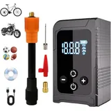 Elektrische Luftpumpe, 150PSI Tragbarer Akku Kompressor, Wiederaufladbare USB-C elektrische Fahrradpumpe mit Digital LED Anzeige, Für Auto, Motorrad,