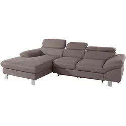 Ecksofa COTTA "Driver L-Form", braun, B:268cm H:73cm T:169cm, Struktur (100% Polyester), Chenille (90% Polyester, 10% Polyamid), Sofas, mit Kopfteilverstellung, wahlweise mit Bettfunktion