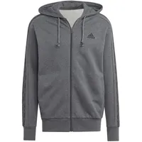 Adidas Herren Essentials French Terry 3-Stripes Full-Zip Hoodie, Dark Grey Heather/Black, M