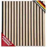 Floordirekt 3D Akustikpaneele, Wandpaneele mit Echtholzfurnier für eine angenehme Raumakustik, Lamellenwand Holz und Filz, Wandverkleidung als Schallschutz, Schalldämmung (White Oak (60 x 60 cm))