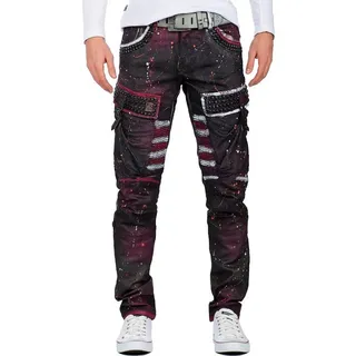 Cipo & Baxx 5-Pocket-Jeans Herren straight fit Biker Hose Mid Waist BA-CD636 Bordeaux W32/L34 (1-tlg) mit Nieten und Seitentaschen rot 32