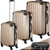 tectake 3 tlg Reisekoffer Set, Hartschalenkoffer Set, Trolley Kofferset, ABS Hartschalen Reisekofferset, Reisetasche, Trolley, Gepäck, Koffer Set, 4 Rollen, 360 Grad drehbar, Teleskopgriff - champagne