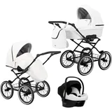 KUNERT Kinderwagen ROMANTIC retro Sportwagen Babywagen Autositz Babyschale Komplettset Kinder Wagen Set 2 in 1 und 3 in 1 (weiß eco- schwarz rahmen, 3in1 Cosmo)