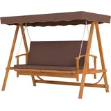 2 In 1 Hollywoodschaukel Mit Liegefunktion 3 Sitzer Gartenschaukel Aus Holz Holzschaukel Mit Sonnendach Sitzauflage Schaukelbank Bis 330kg Fur Garten Terrasse 236x130x181 Cm Braun 211499912