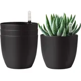 T4U 15cm Selbstwässernder Blumentopf mit Wasseranzeiger Schwarz 4er-Set, Selbstbewässerung Wasserspeicher Pflanzgefäß Übertopf für Innen- und Außenbereich