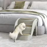 Zusammenklappbare 3-stufige Hundetreppe Für Kleine Hunde Mit Rutschfesten Matten, 49 X 38 X 38 Cm, Grau