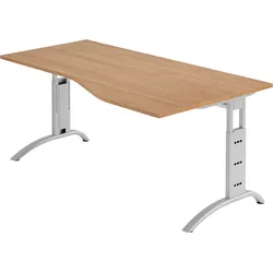 bümö manuell höhenverstellbarer Schreibtisch 180x100 cm in Nussbaum - PC Tisch höhenverstellbar & groß, höhenverstellbarer Tisch Büro, großer