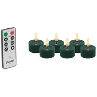 LC Home LED-Kerze LED Kerzen Set Winter Echtwachs Timerfunktion Fernbedienung dimmbar (Set, 6-tlg., LED Kerzen Winter, Teelicht und Stumpenkerze mit Reflexionsspiegel), LED Kerzen mit Timerfunktion Fernbedienung Dimmbar grün Ø 4,5 cm x 2,5 cm