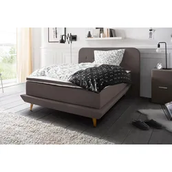 Boxspringbett ANDAS "Premium", braun (schlamm), Struktur fein, Liegefläche B/L: 100cm x 200cm, H2, Taschen-Federkernmatratze, Strukturstoff-Bezug (100% Polyester), Komplettbetten, Boxspringbett, Steppung mit Knopfheftung, inkl. Topper