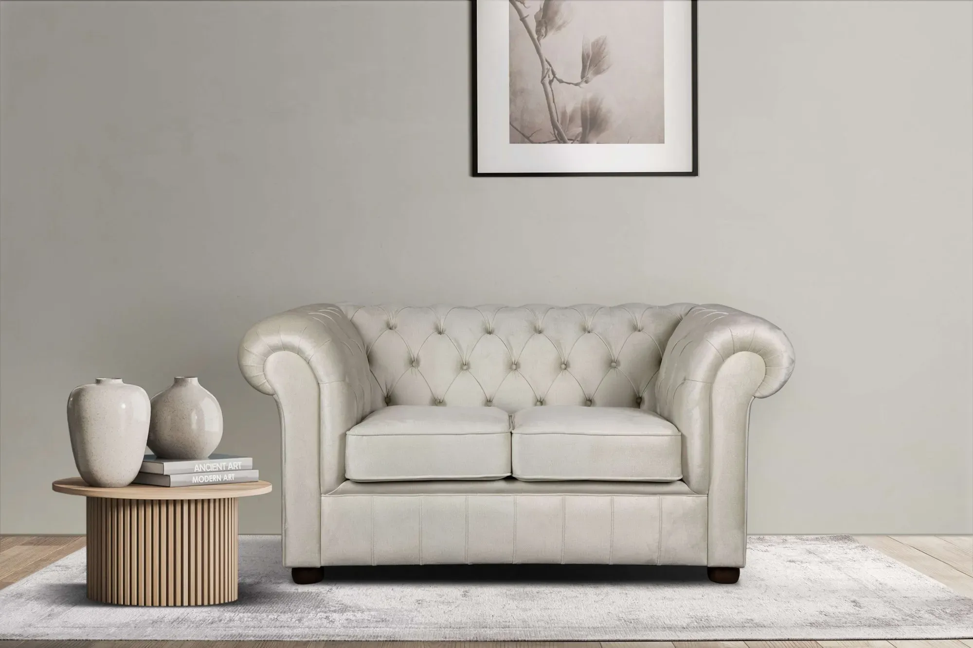 2-Sitzer HOME AFFAIRE "CHARENTE, Chesterfield-Sofa, Wellenfederung, Maße: B/T/H: 147/89/74 cm", beige (creme), B:147cm H:74cm T:89cm, 100% Polyester, Sofas, mit edler Knopfheftung und typischen Armlehnen
