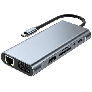 Wouueso 11-In-1 USB C HUB Docking Station 4K Typ C zu -Kompatiblem HUB Adapter USB-C zu VGA RJ45 PD 100W USB Hub