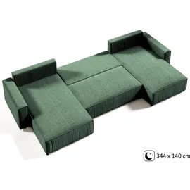 beautysofa | Ecksofa PARYS U - 390 cm, Ecksofas mit Schlaffunktion und Bettkasten, Modernes Schlafsofa in Grün - Grün