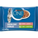 One Chat Purina in Sauce für ausgewachsene Katzen, Lachs, Truthahn, 4 x 85 g