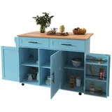 HAUSS SPOLE Sideboard Küchenwagen Buffetschrank Küchenschrank mit Rollen,Ablage (1 St., 5 Räder, 3 Tür), mit Ausziehbare Arbeitsplatte,Massivholzbeine umschaltbar blau