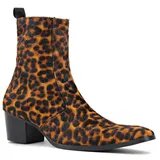 OSSTONE Chelsea cowboy Stiefel für Männer High Heels boots men Herren Kleid Schuhe Reißverschluss leder Leoparden OS-JY012-DE,Braun,Mens size EU42.5 - 42.5 EU