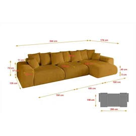 altdecor Ecksofa Cord mit Schlaffunktion 2-Sitzer Senfgelb