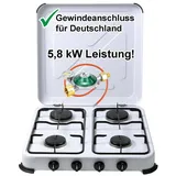 Bluecraft Camping-Gas-Kocher Mobi 4-flammig, mit Gasschlauch und Manometer-Gasregle...