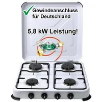Bluecraft Camping-Gas-Kocher Mobi 4-flammig, mit Gasschlauch und Manometer-Gasregle...