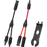 Y Stecker Solar 4mm, Y Kabel Solar 2 Paar, Solar y Stecker 4mm2, Solarkabel Y-Verteiler 4mm2, Solarpanel Stecker Sdapter, für Solaranlage Steckerfertig(Rot +Schwarz)
