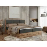 MKS Meble Boxspringbett Doppelbett mit bettkasten und Multipocket-Matratze, Polsterbett mit Kopfteil, Eiche Holzrahmen - Albero-2 - 180x200cm - Dunkelgrau K... - Grau
