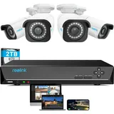Reolink 8MP Überwachungskamera Set, Outdoor, 4X 8MP PoE Bullet Überwachungskamera+8CH 2TB HDD nvr, Personen-/Fahrzeugerkennung, 30m Nachtsicht, 24/7 Schutz