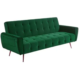 vente-unique Vente-unique-Schlafsofa Klappsofa 3-Sitzer - Samt - Tannengrün - POLANI